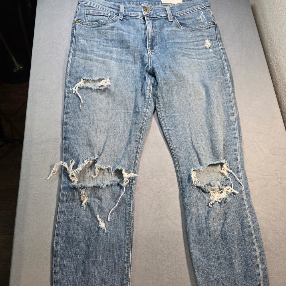 Pistola Distressed Skinny Jeans Medium Wash Blue Knee Blowout Raw Hem Womens 28*